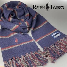 Polo Ralph Lauren Lambswool Scarf Mens Navy Bordeaux Grey Size 210cm