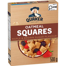 Quaker Oatmeal Squares Cereal Maple and Brown Sugar 500g Crunchy Oat Breakfast