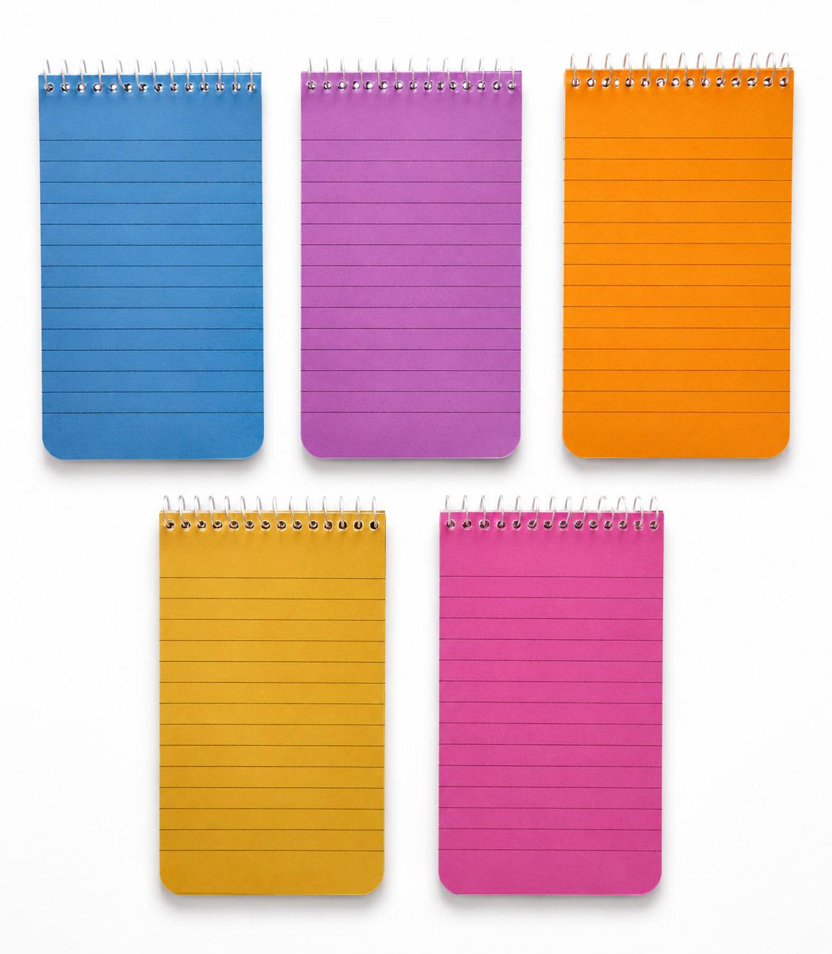 A7 Pocket Note Pads pack of 5 Spiral Multi-coloured Neon Ruled Notebook Notepad
