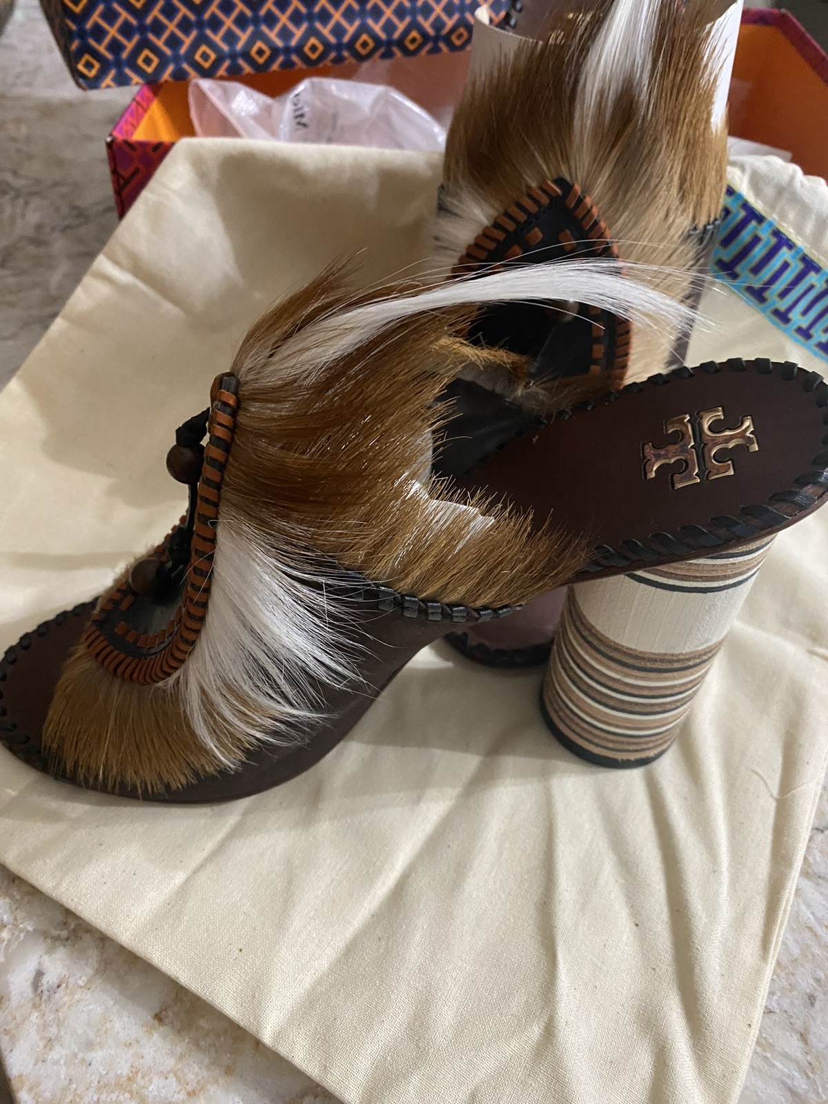 Tory Burch Mules Phoenix Mule Block Heels Feather Slip On Size 8 M Women's Shoes thumbnail 2