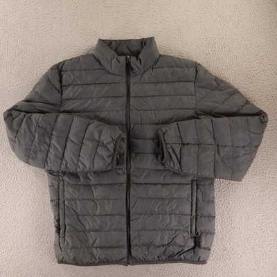 L L Bean Jacket Mens M Gray Nylon Duck Down Jacket Puffer Zip Pockets
