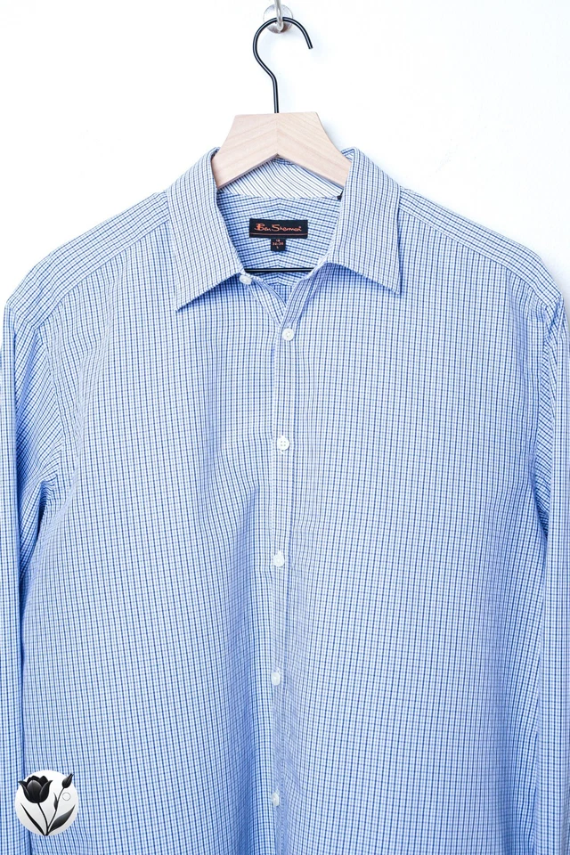 Camisa de vestir Ben Sherman para hombre L 16 34/35 Legendary azul a cuadros manga larga Foto 4 de 4