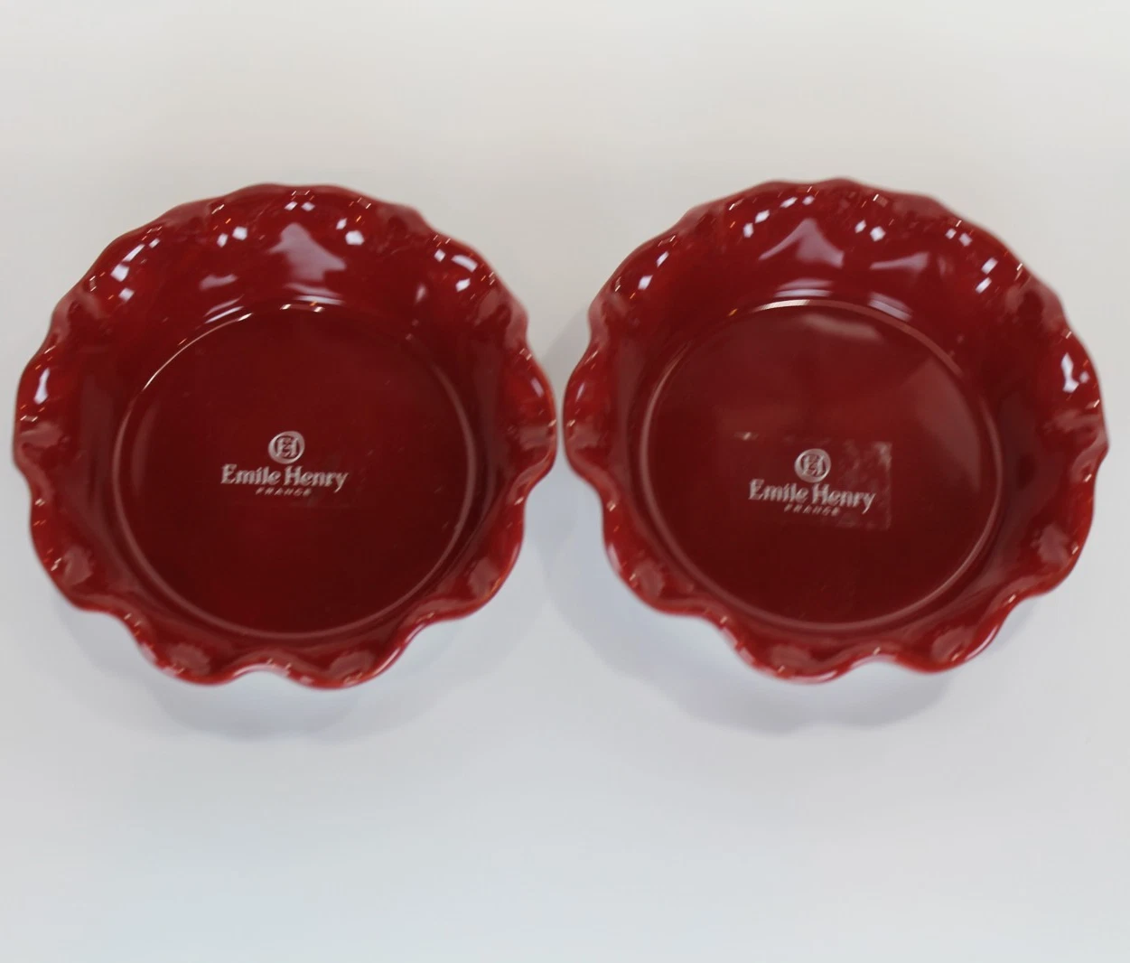 Emile Henry / Williams Sonoma - Red Ruffled Ceramic 6" Mini Pie Plates - TWO - 2