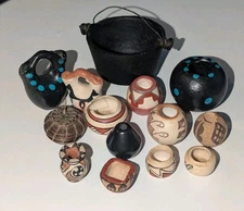 Lot Of 14 Miniature Pottery Signed Native American Art Pueblo Navajo Southwest