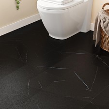 Black Marble Vinyl Peel and Stick Floor Tile Waterproof Bathroom Flooring Til...