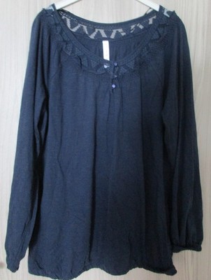 Sheego Trend Shirt Langarm T-Shirt rauchblau jeansblau Tüll Stickerei Gr. 44 46