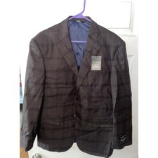 Jos. A. Bank Traveler New w/ tags 42S Dark Brown Tailored Fit Wool Plaid Blazer