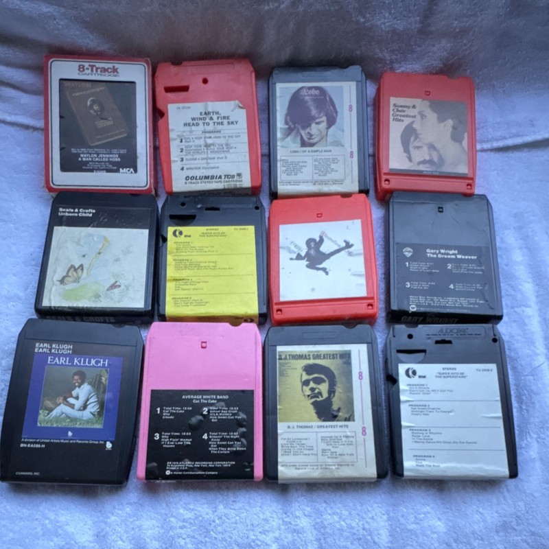 8-Track Tape Lot of 12 Waylon Jennings Earth Wind & Fire Lobo Sonny & Cher