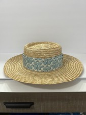 Coach C9126 Straw Boater Hat Women  s Size S 21.5   Natural with Blue Silk Band