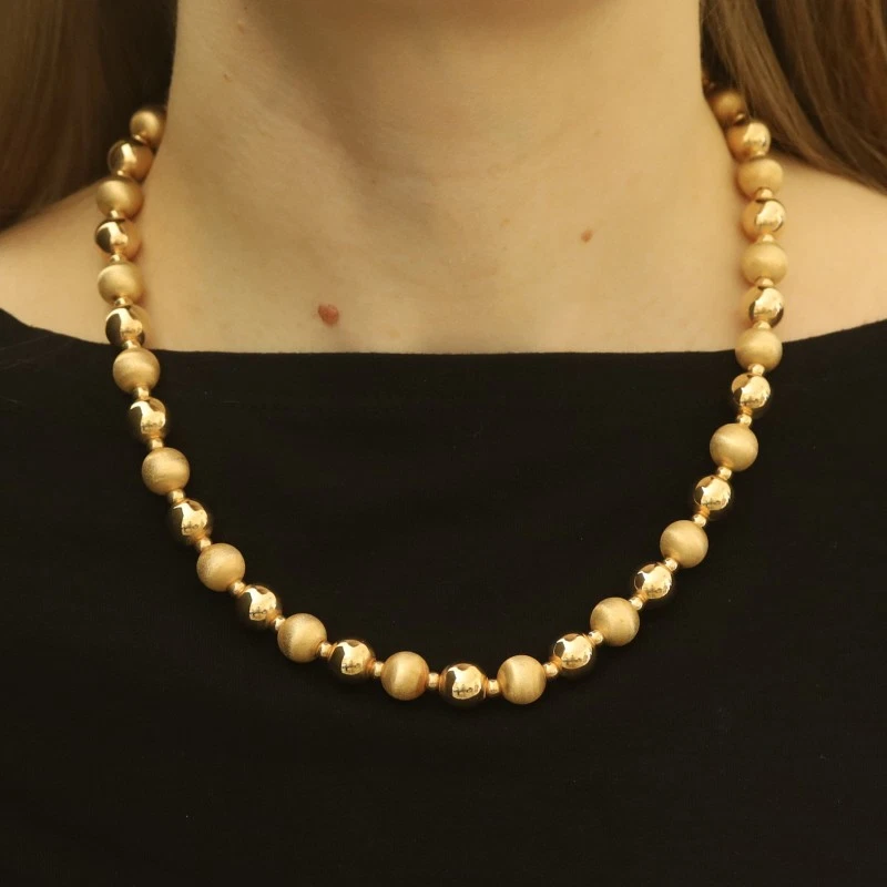 Collar de cuentas de oro amarillo de 20 1/4" - 14k liso y cepillado Foto 3 de 4