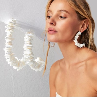 Free People Casa Clara Puka Shell Half Hoop Earrings NWT Beach Summer Bohemian