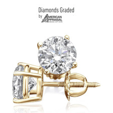 Certified 4.02 Carat E VVS2 Round Cut Lab Diamond Stud Earrings 18k Yellow Gold