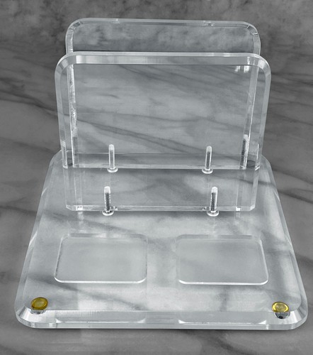 Sobre de escritorio de biblioteca Lucite transparente biselado posmoderno vintage soporte para cartas - Imagen 3 de 5