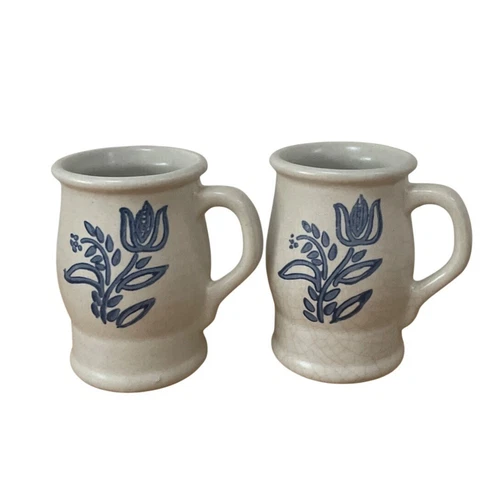 Vtg Pfaltzgraff Yorktowne Barrel Mugs Coffee Cups Set of 2 Stoneware Retired