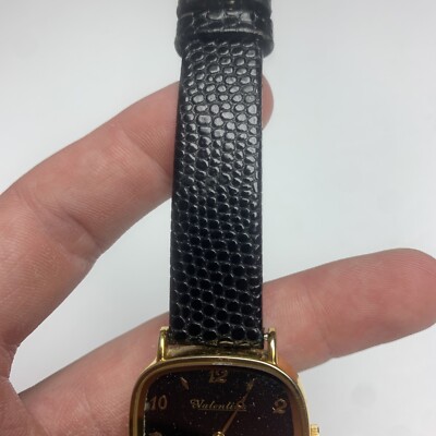 Vtg Valentino Tank Watch Women Rectangle Gold Tone Leather  display picture 3