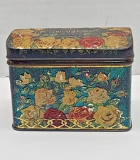 Vintage Antique Imperial Tea Tin Embossed Rose Advertising Litho Russian 1900s