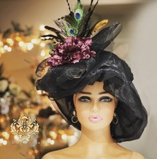 Kentucky Derby Hat Royal Ascot Races Organza Black Deep Purple Hydrangea Flower