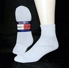 6 Pairs Mens American Made Cushioned Gray Ankle Socks Medium Weight 10-13