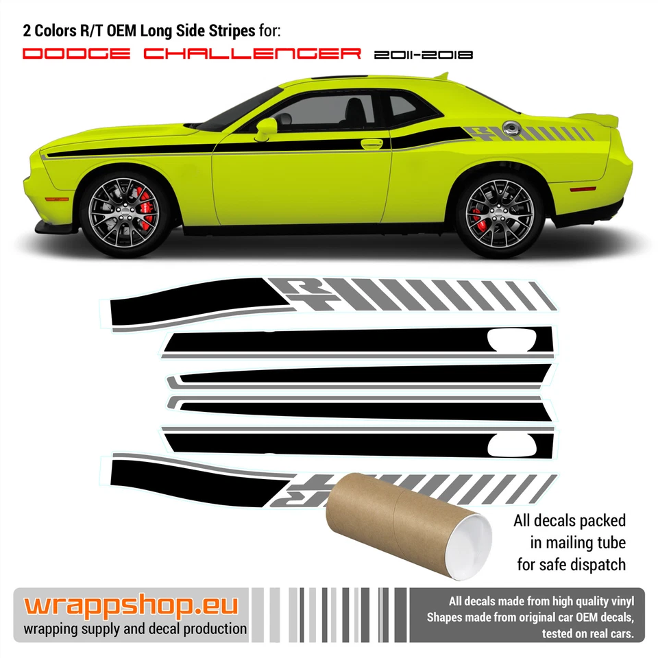 RT 2 colores rayas laterales largas para Dodge Challenger 2011-2018 Foto 3 de 3