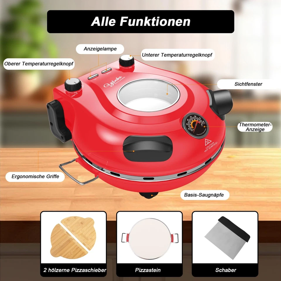 Pizzaofen Elektrisch 1200W Pizzaofen in 4-Min-Pizza 31cm Feuerfeste Pizzastei... - Bild 4 von 4