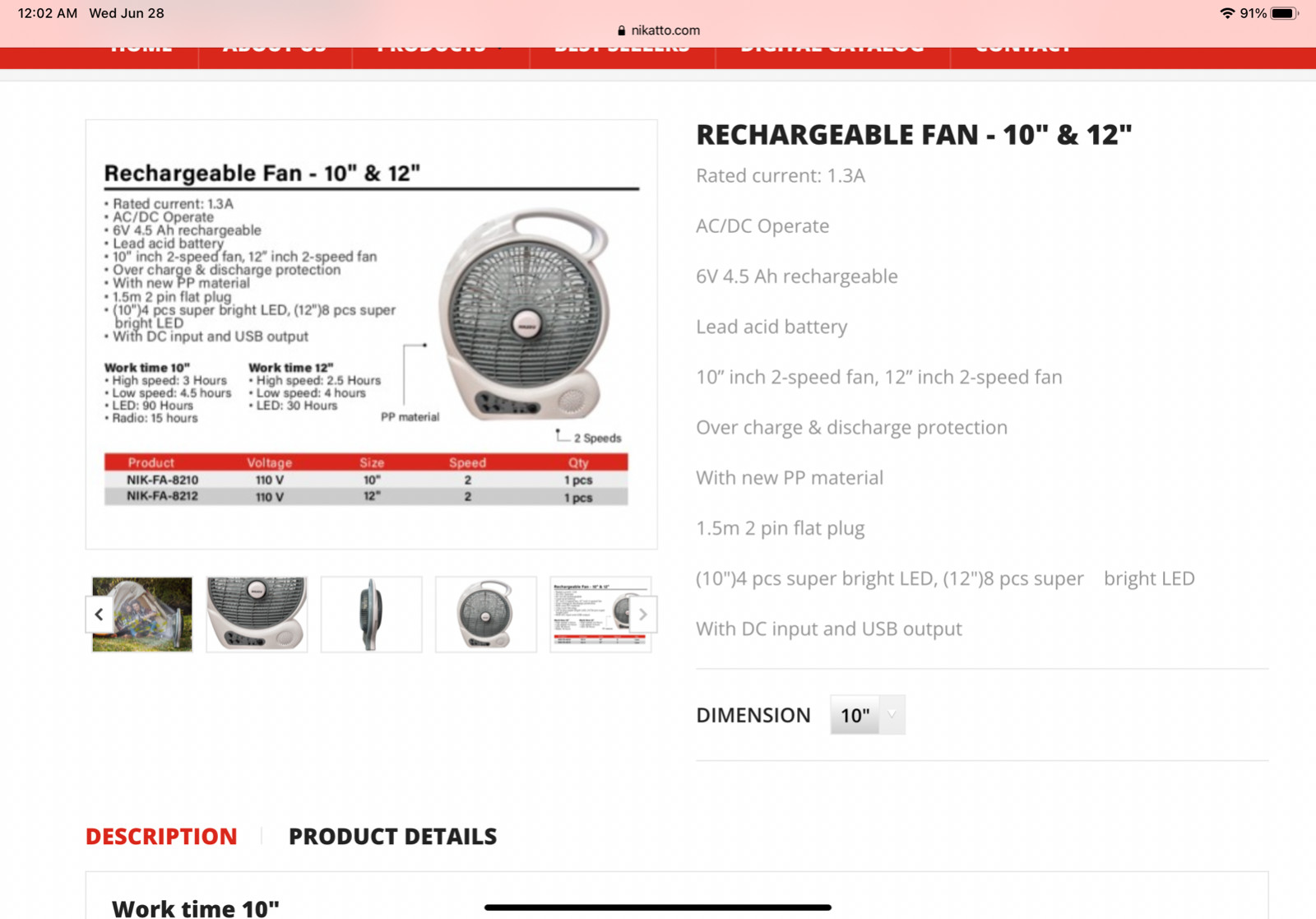 NIKATTO USA  STOCK Rechargeable Fan Battery Powdered Variable Speed