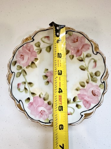 Antiguo Tazón Japonés Pintado a Mano Rosas Rosa Borde Festoneado con Borde Dorado - Imagen 3 de 6