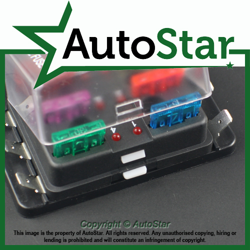 6 Way Blade Fuse Box 1 Positive Bus in 12v LED WARNING Kit Car Boat Marine Trike - Picture 2 of 5