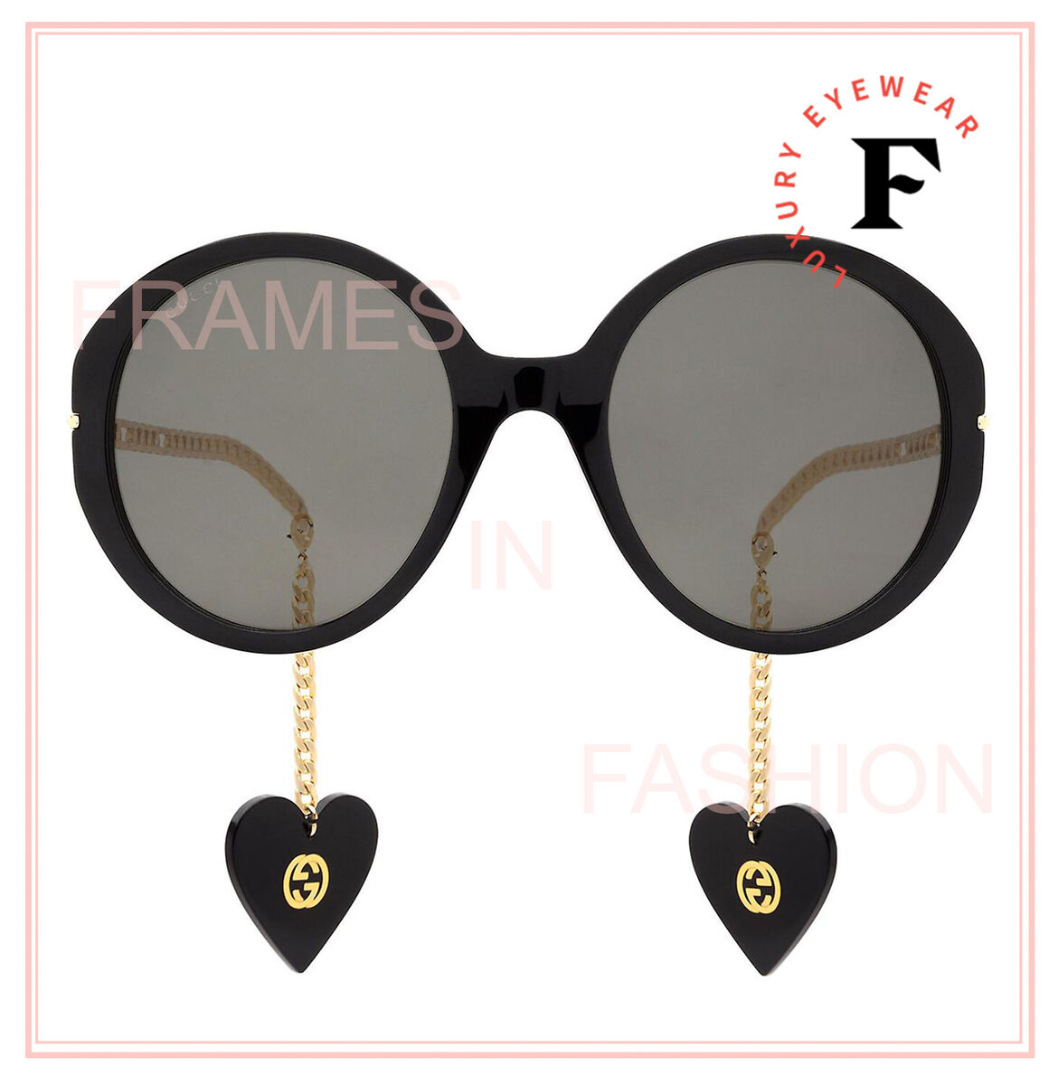 GUCCI CHAIN 0726 Gold Black Heart Logo Detachable Charm GUCCI CHAIN 0726 Gold Black Heart Logo Detachable Charm