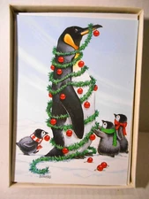 Sunrise HOLLY JOLLY CHRISTMAS Penguins by artist Tim Bowers Greeting Cards 16ct
