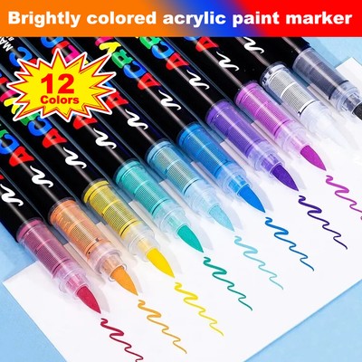 12 Color Acrylic Paint Pens Premium Markers Extra Fine Tip For DIY Arts Project