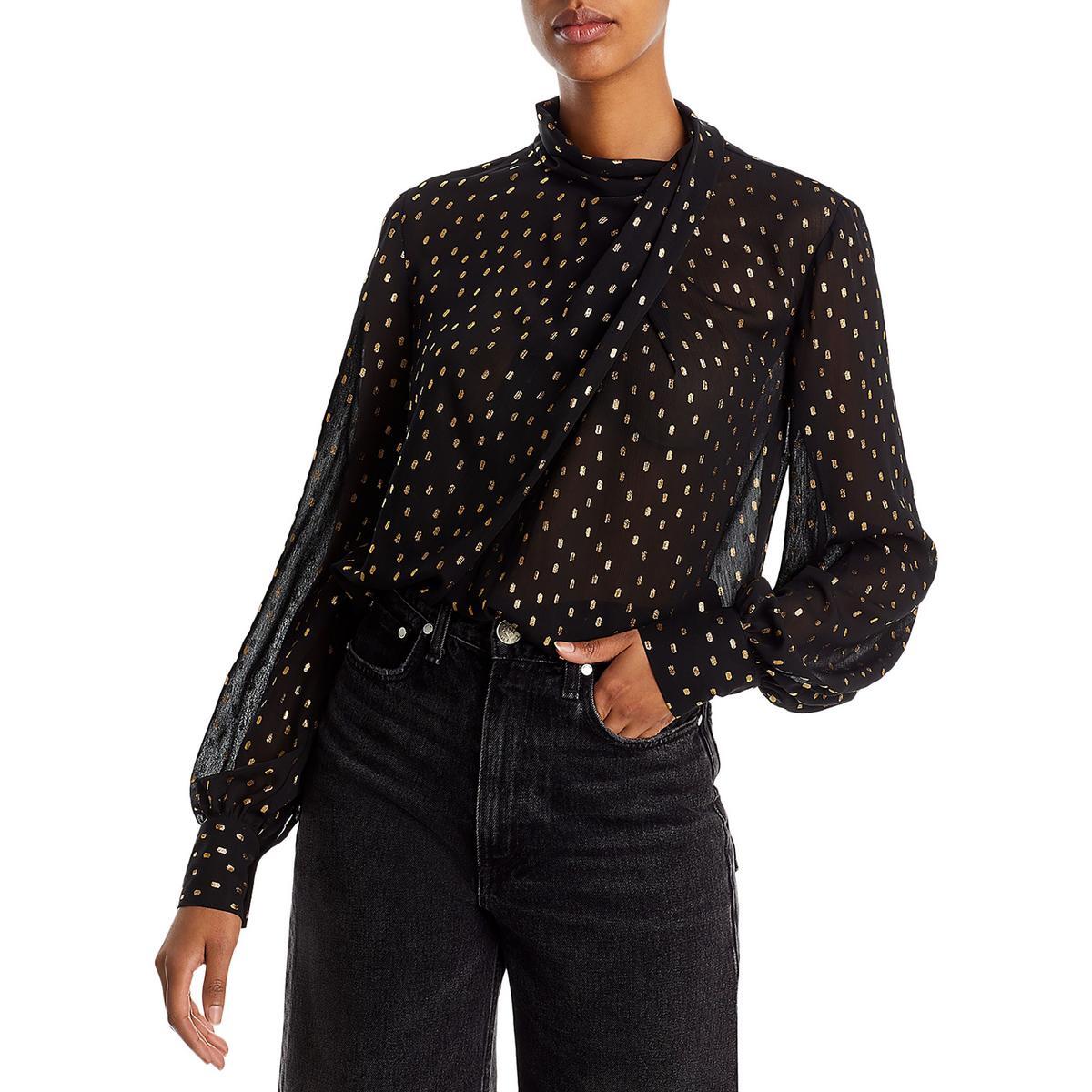 Женская черная шифоновая блузка-рубашка с фольгой Aqua S BHFO 1055
