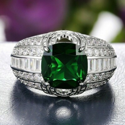 Silver Plated Breath Tacking GirlfriendGift For Her 3.2CT Simulated Emerald Ring
