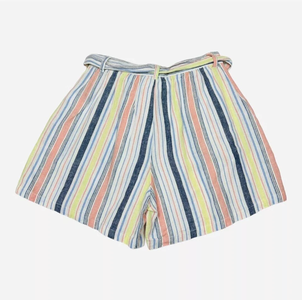 Lindos Pantalones Cortos Habituales Niña Niñas 16 Blanco Rosa Amarillo Azul Rayas Lino Shorts Foto 2 de 4