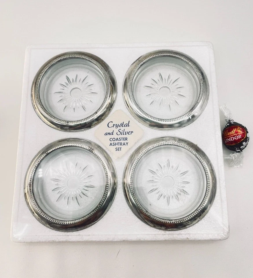 Eales 1779 Silver and Crystal Silver Coaster Ashtray 4 Piece Set - Image 3 of 4