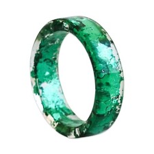 Green Ring, Resin Band With Metal Flakes Inside, Non-Faceted Resin Ring