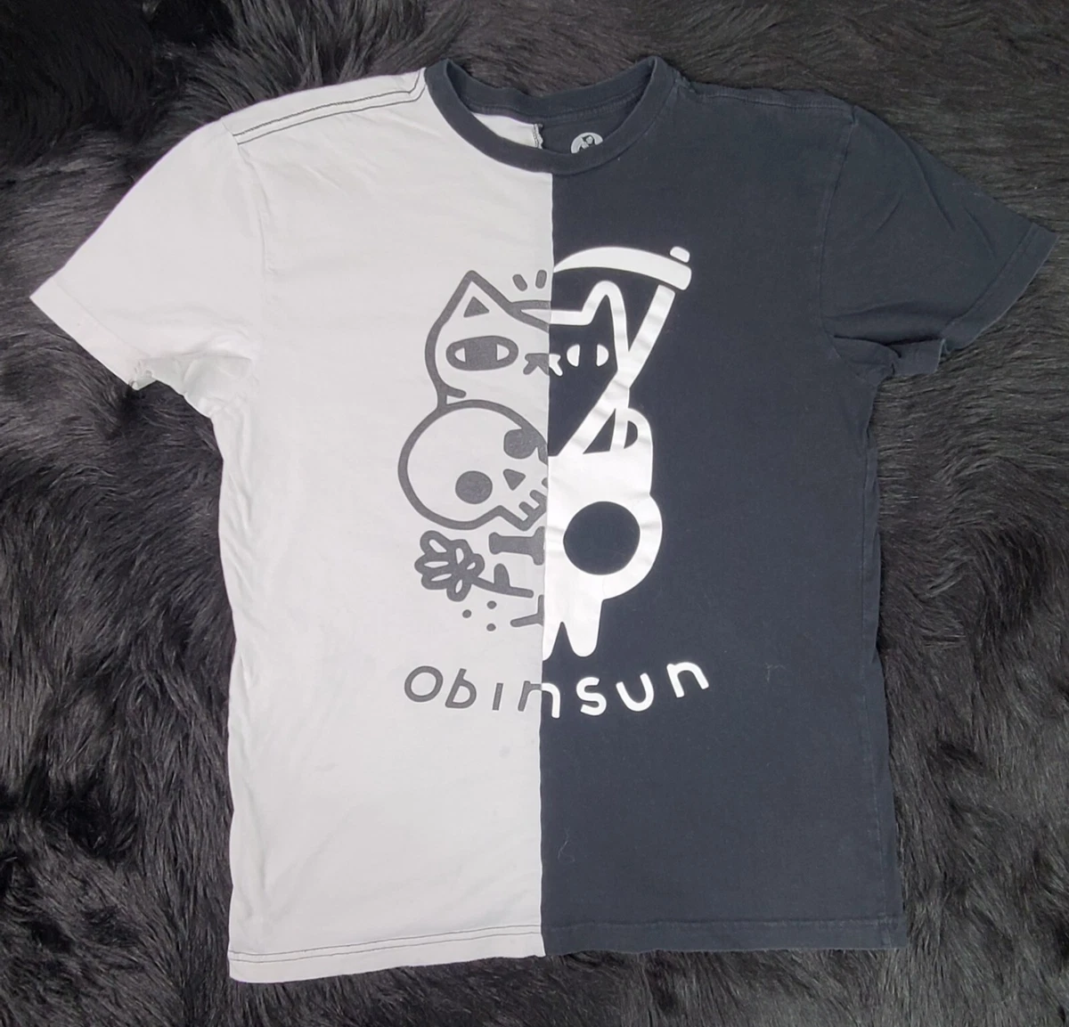 OBINSUN BADASS CAT DOOM CAT KITTEN SKULL T SHIRT Mens L Black White