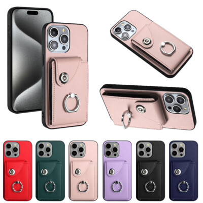 Leather Wallet Ring Stand Case Cover for iPhone 15 Pro Max 14 13 12 11 7 8 Plus