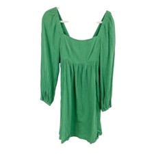 J. Crew Green Gauze Square Neck Long Sleeve Fit & Flare Dress Pockets Size XXS