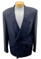 Jeff Banks London Wool Sport Coat Navy Pinstripe 38 EUR 48 England Vintage