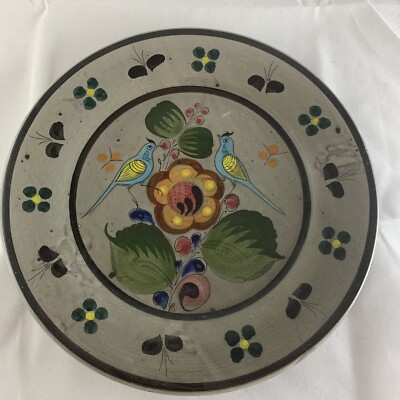 Tonala Pottery Plate Floral Blue Birds Mexico Dish Side Salad Bread Wall