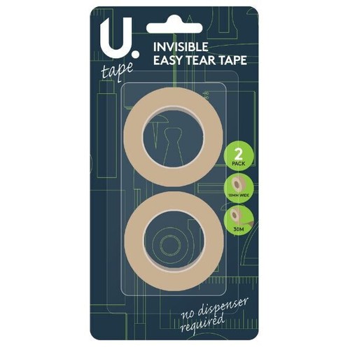 The U.Invisible Easy-Tear Bande 18mm X 30m, 2pk