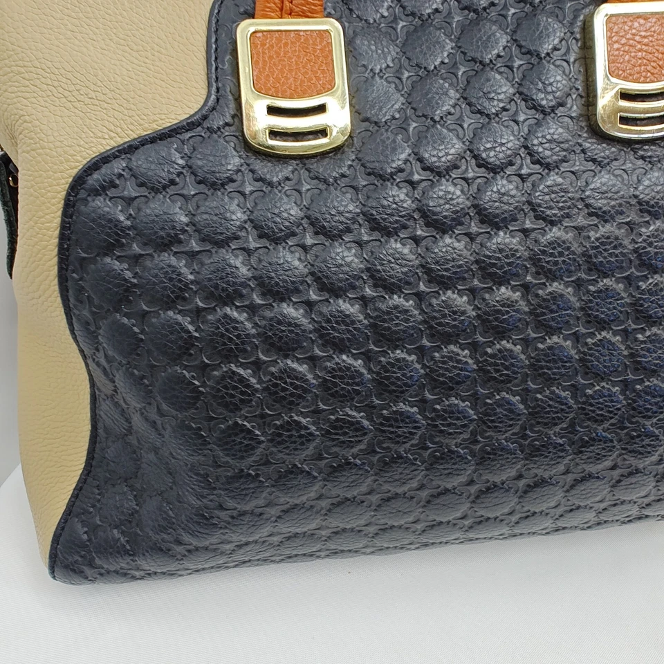 Bolso de Mano ZOOLER Cuero Tri Color Block Cartera Empajada Marrón Beige Negro Foto 3 de 4