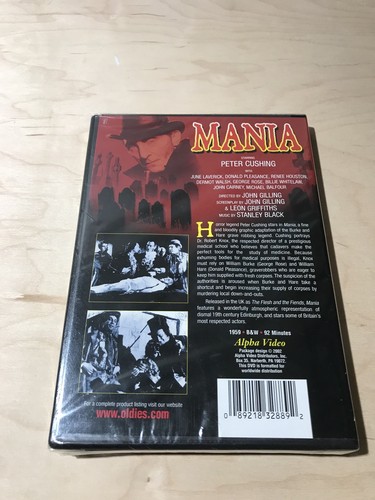 PETER CUSHING - Mania - DVD - Black & White Ntsc - **BRAND NEW/STILL SEALED** - Picture 2 of 3