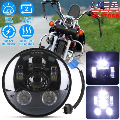 5.75'' inch LED Headlight Custom Super Wide Glide 12V Motorcycle Headlamp Hi/Lo