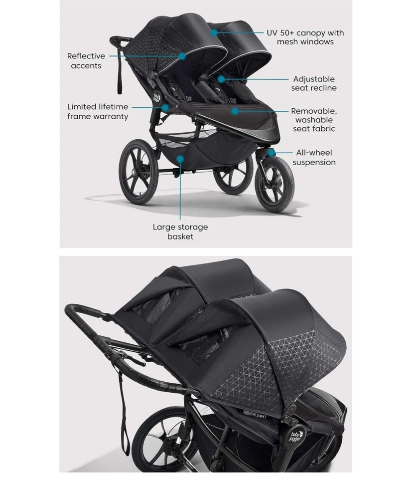 Baby Jogger Summit X3 Double Jogging Stroller, Midnight Black, Buggy for Two - Image 3 of 4
