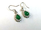 Halo Green Jade Dangle Earrings 18K White Gold Plated with Zircon,Pear Cut,Cute! — photo 3