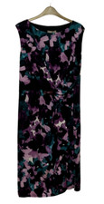 Planet Floral Ruched Knock at Waist, Sleeveless Boatneck  MidiDress Women Sz 14
