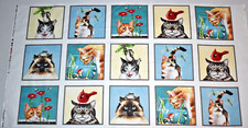 COTTON FABRIC Curious Cats Fabric Panel Quilting Blocks Squares Tracy Lizotte