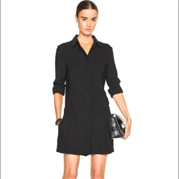 RAG & BONE Black Button-Up Shirt-Dress Shorts Playsuit Romper Jumpsuit 4 = S - Image 2 of 4