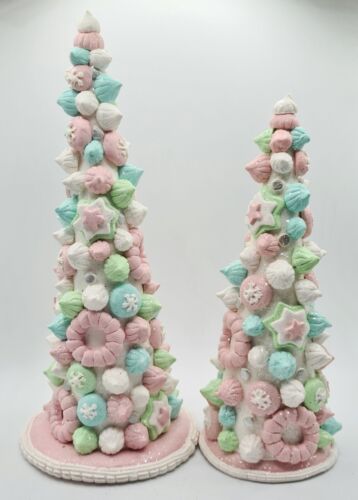 Ice Cream Cupcake Pink White Christmas Tree  Clay-dough Table Decor 10-12" Set 2 - Picture 1 of 5